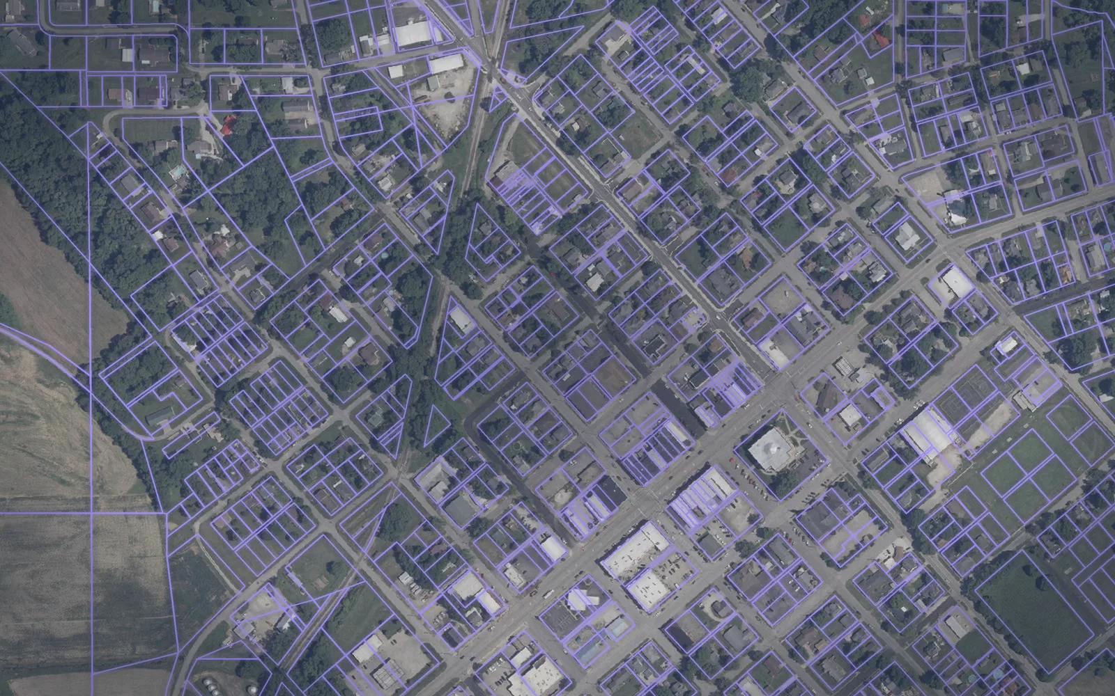 Parcel boundaries over aerial imagery of Pike County, Indiana