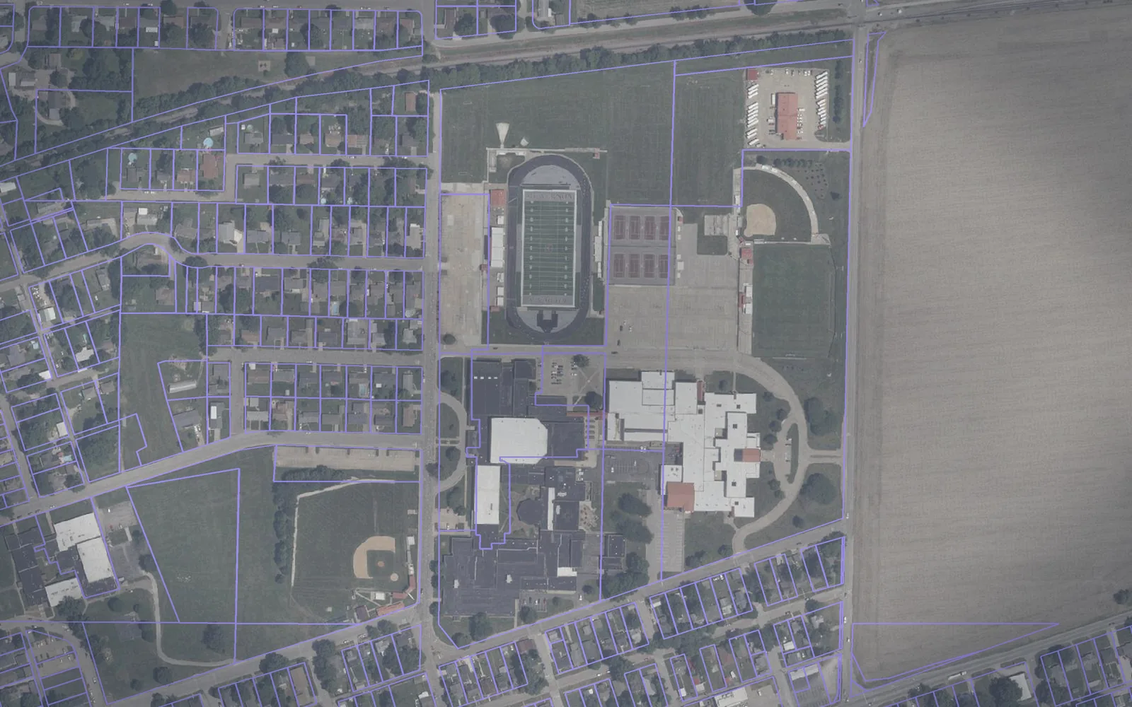 Parcel boundaries over aerial imagery of Posey County, Indiana