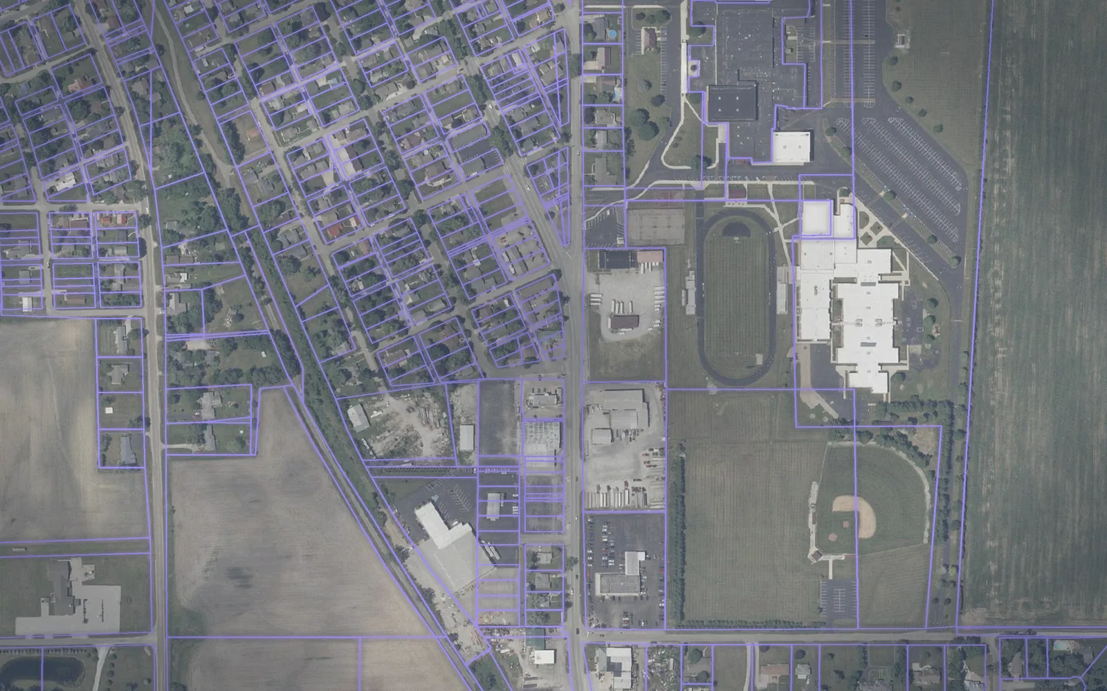 Parcel boundaries over aerial imagery of Pulaski County, Indiana