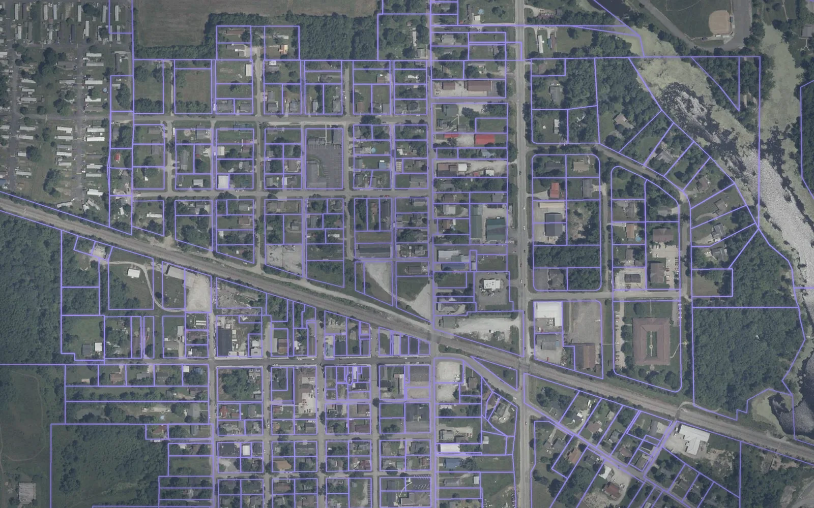 Parcel boundaries over aerial imagery of Ripley County, Indiana