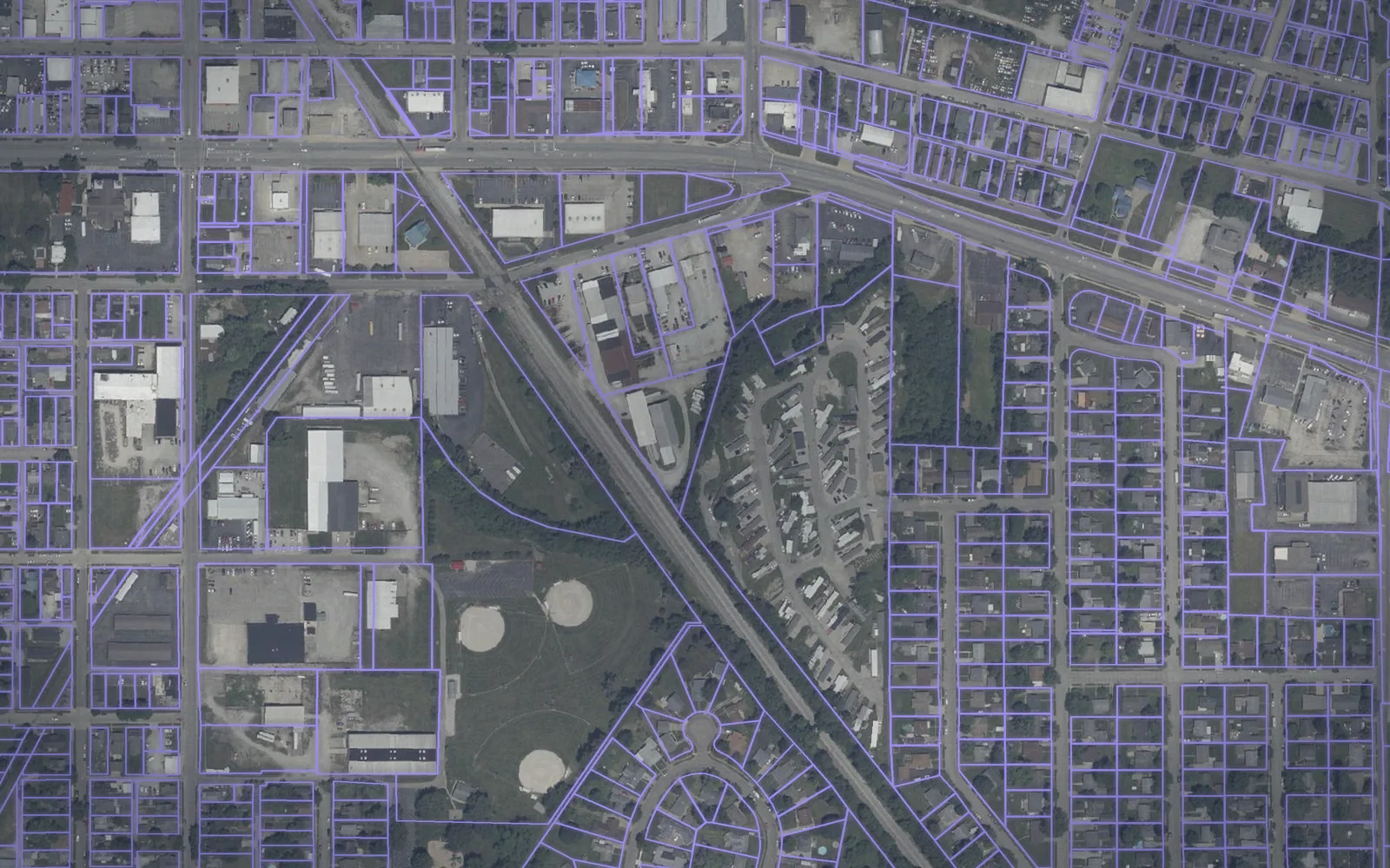 Parcel boundaries over aerial imagery of Shelby County, Indiana