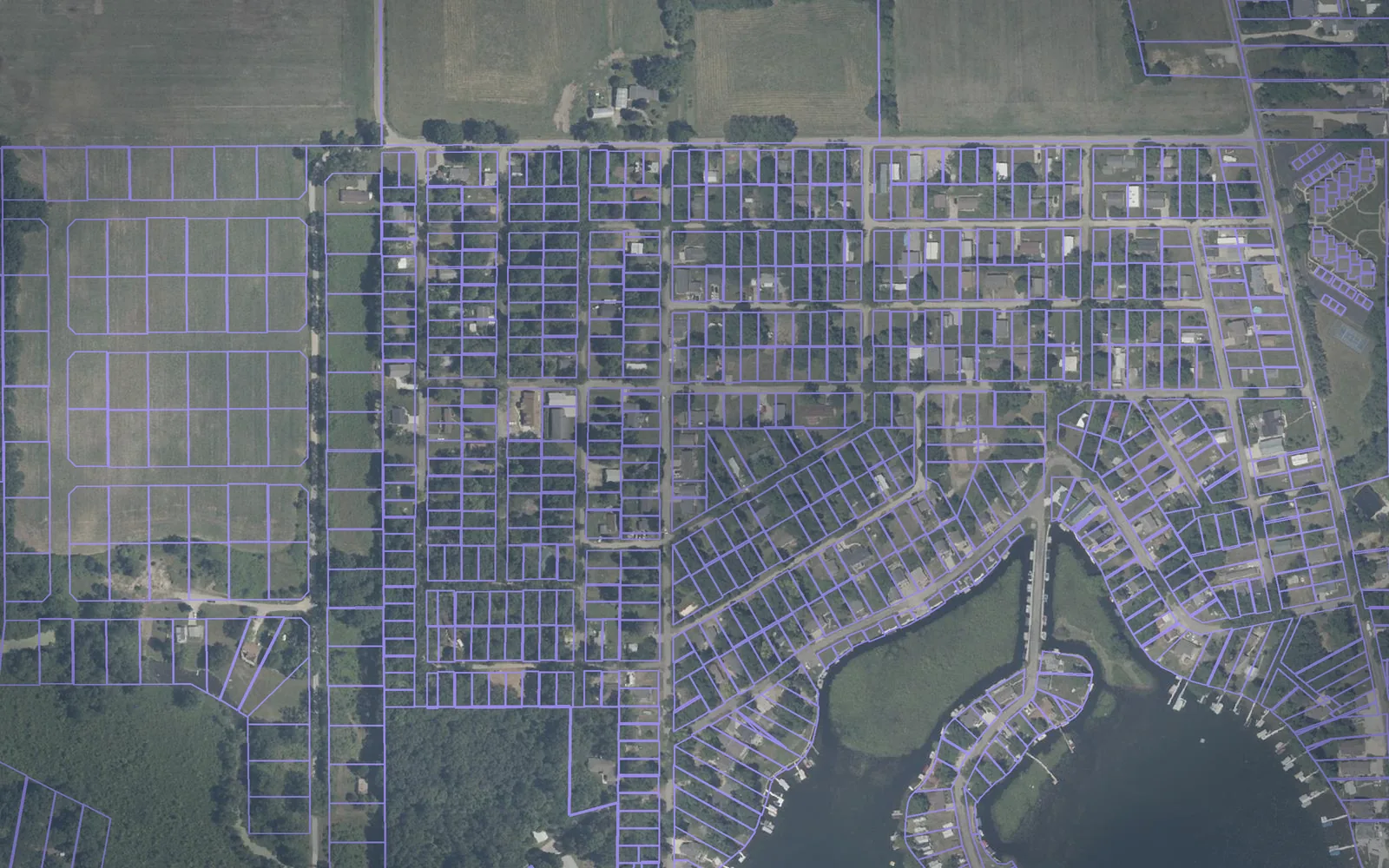 Parcel boundaries over aerial imagery of Steuben County, Indiana