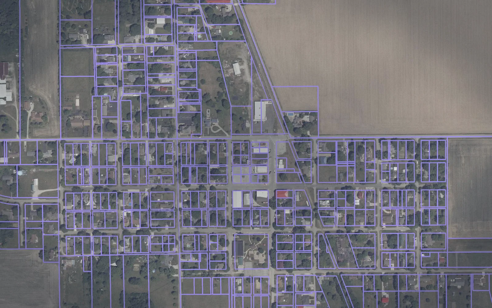 Parcel boundaries over aerial imagery of Tipton County, Indiana