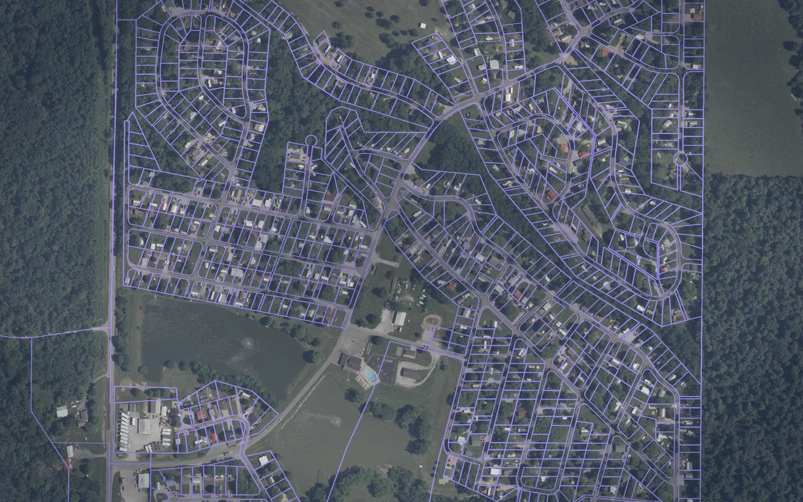 Parcel boundaries over aerial imagery of Union County, Indiana