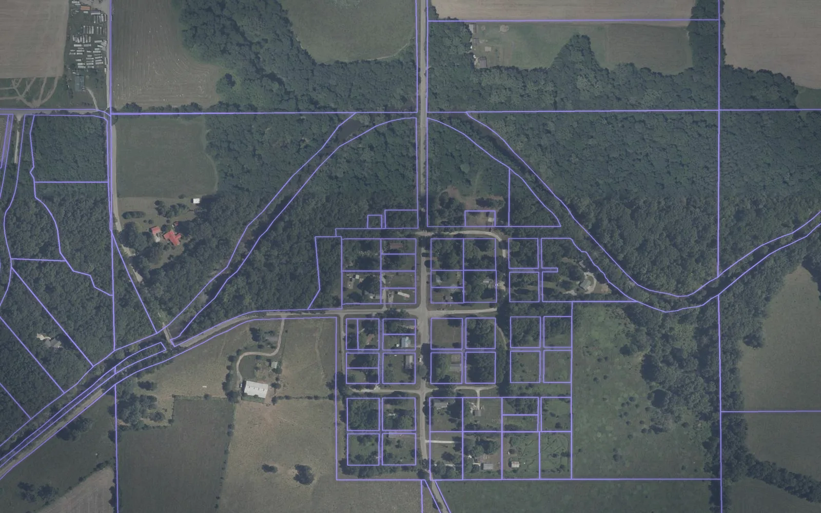 Parcel boundaries over aerial imagery of Warren County, Indiana