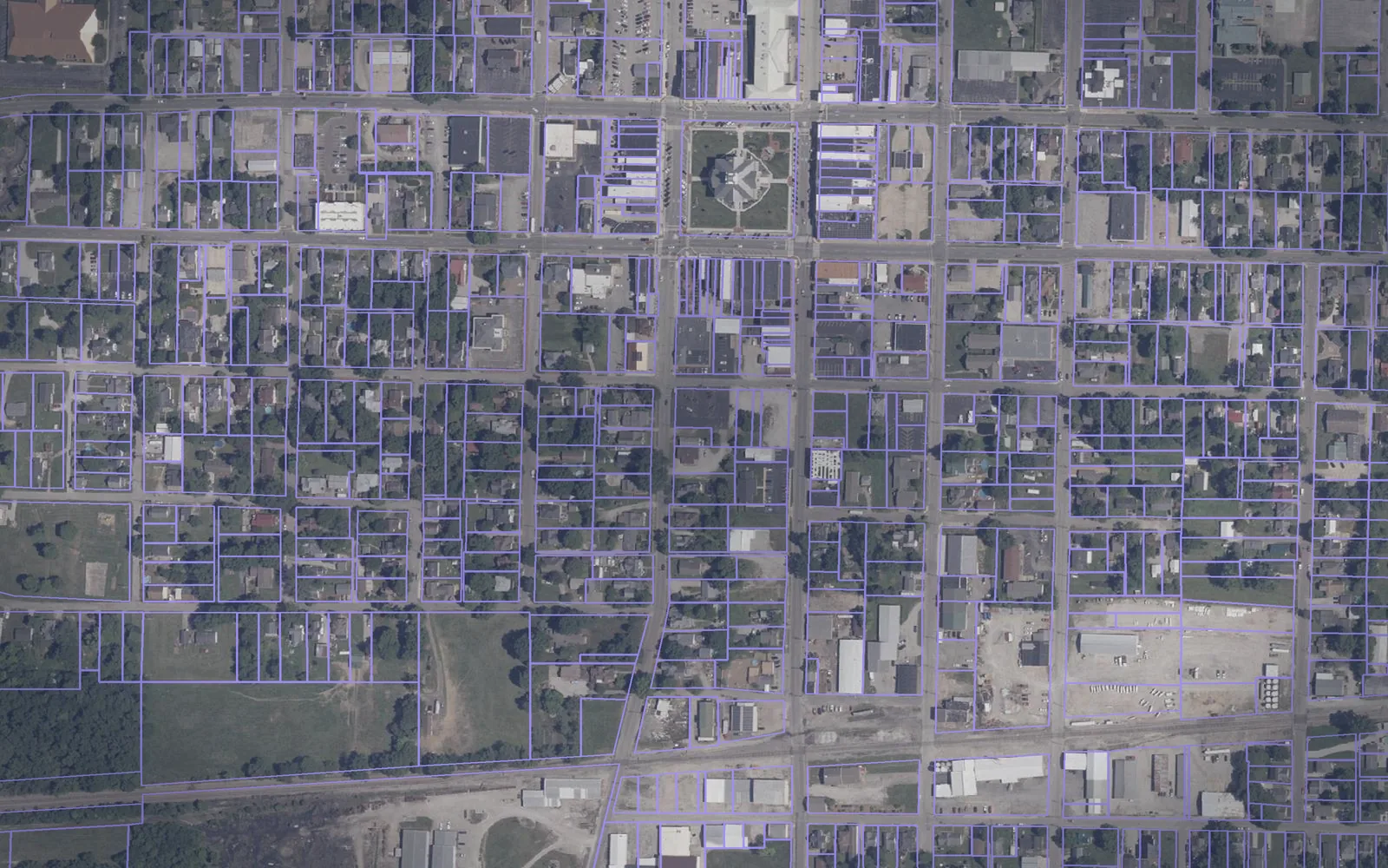 Parcel boundaries over aerial imagery of Warrick County, Indiana