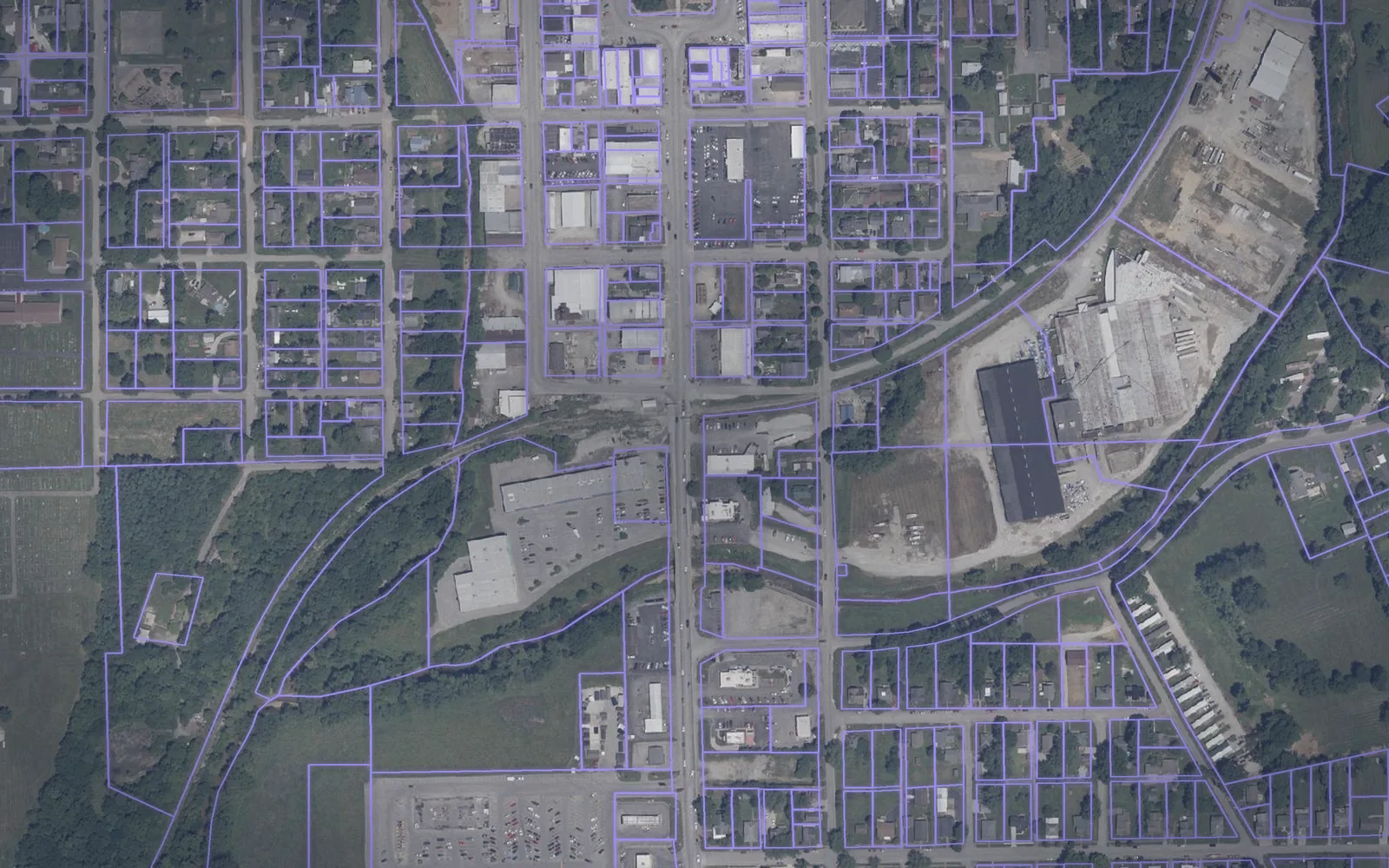 Parcel boundaries over aerial imagery of Washington County, Indiana