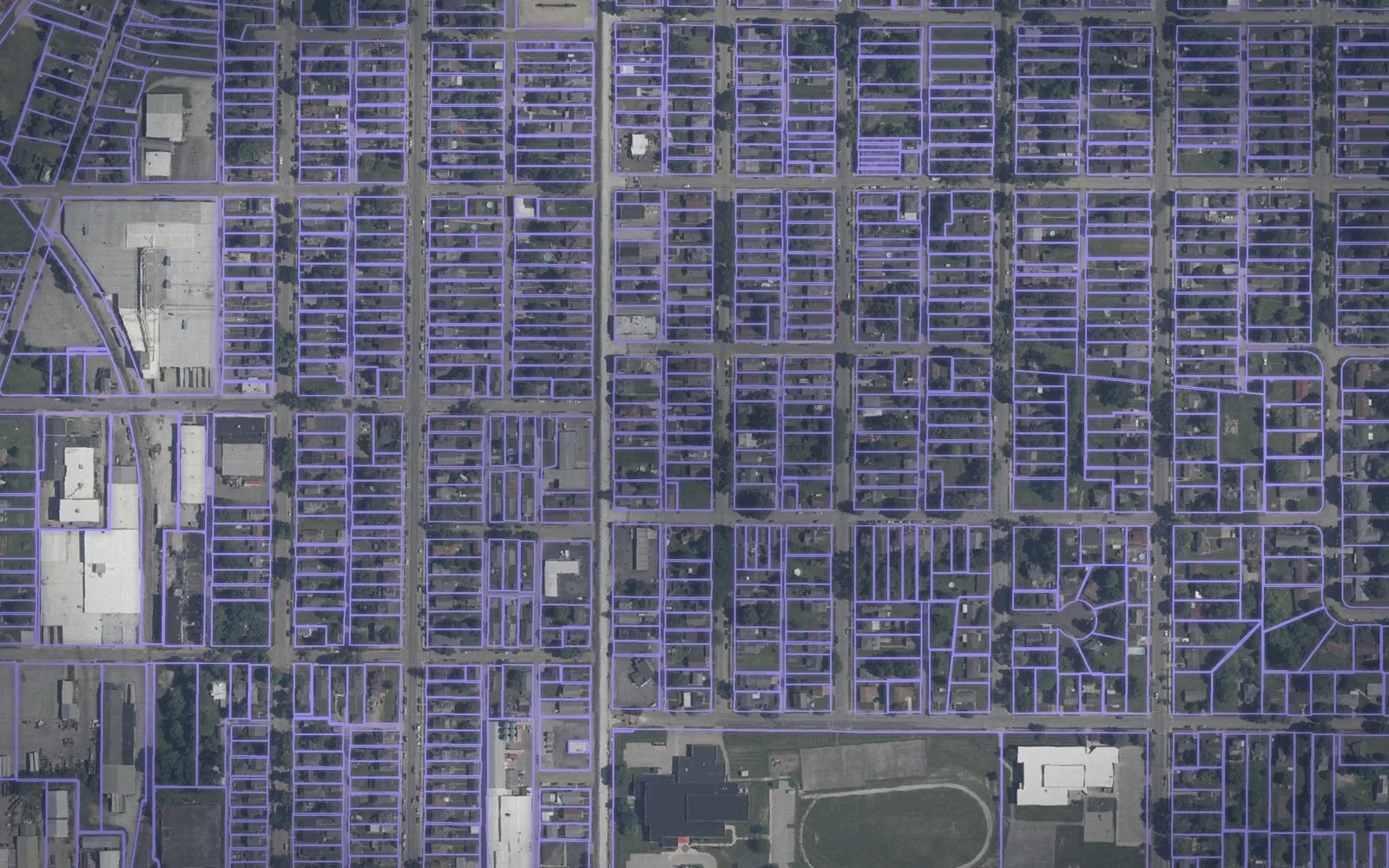 Parcel boundaries over aerial imagery of Wayne County, Indiana
