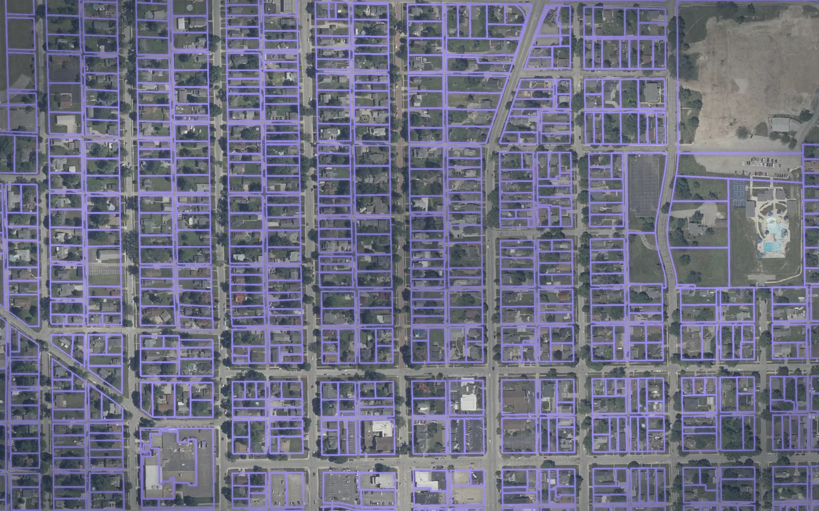 Parcel boundaries over aerial imagery of Whitley County, Indiana