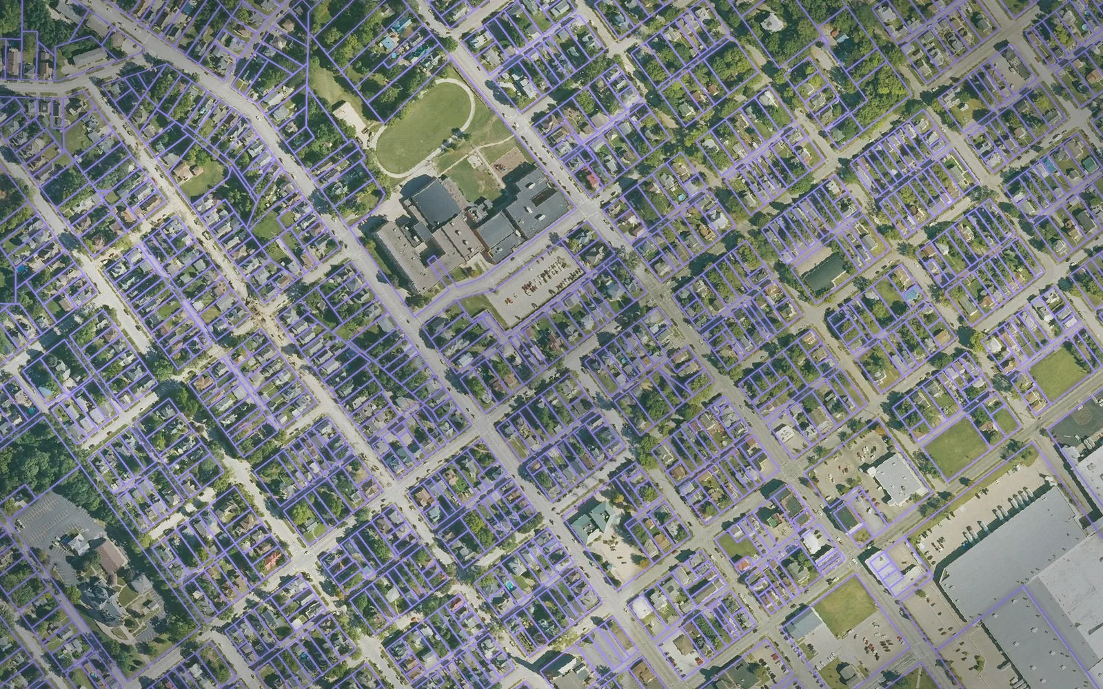 Parcel boundaries over aerial imagery of Muscatine County, Iowa