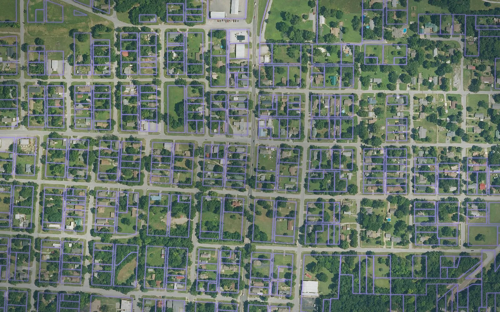Parcel boundaries over aerial imagery of Cherokee County, Kansas