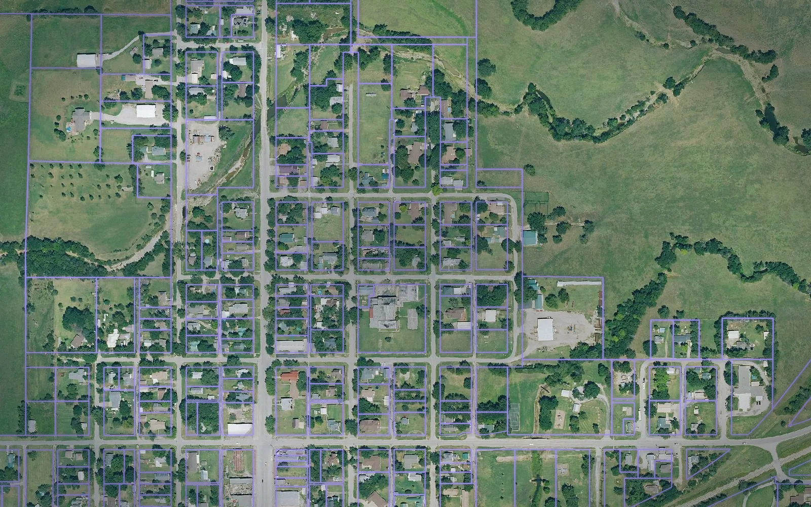 Parcel boundaries over aerial imagery of Elk County, Kansas