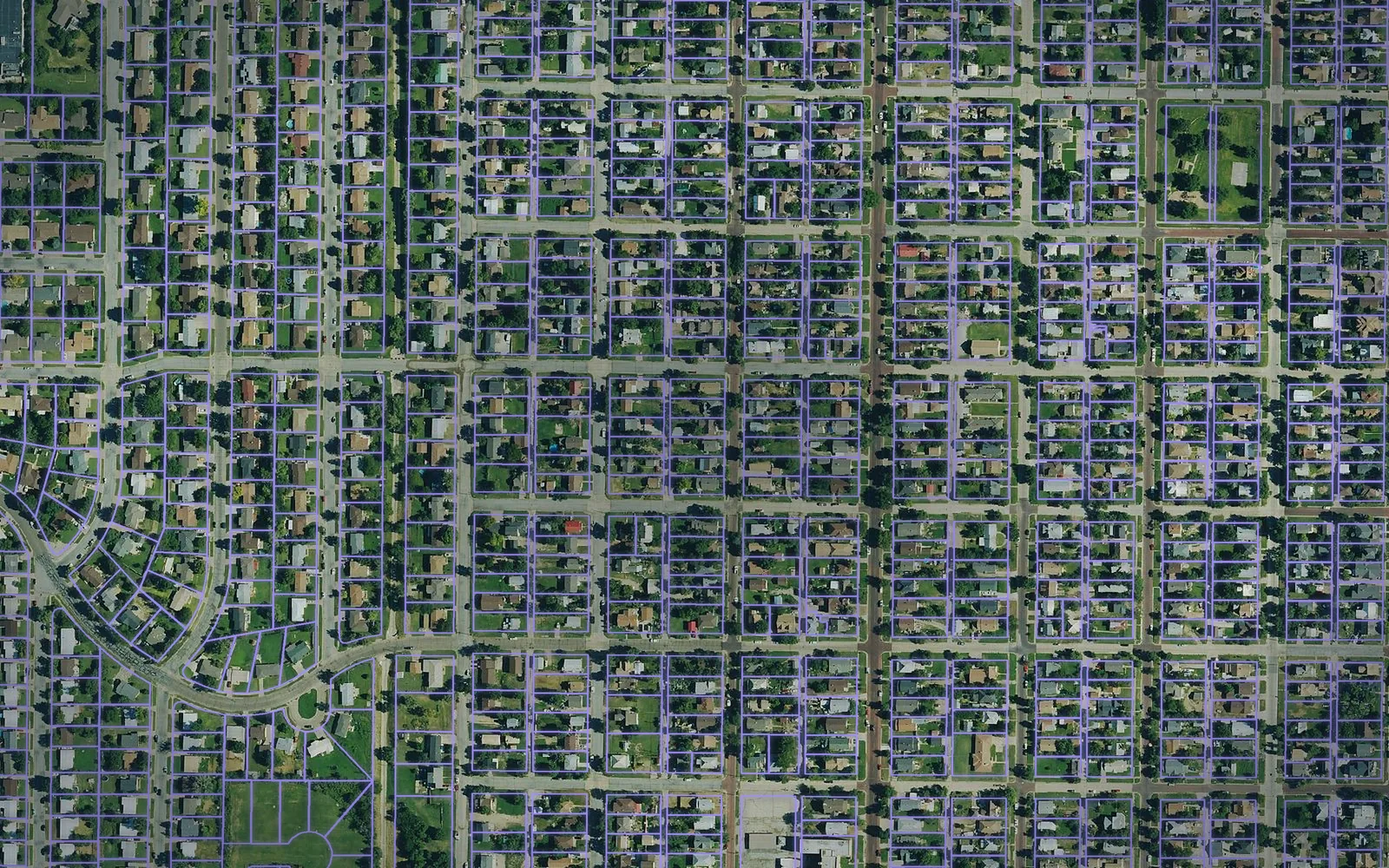 Parcel boundaries over aerial imagery of Ford County, Kansas