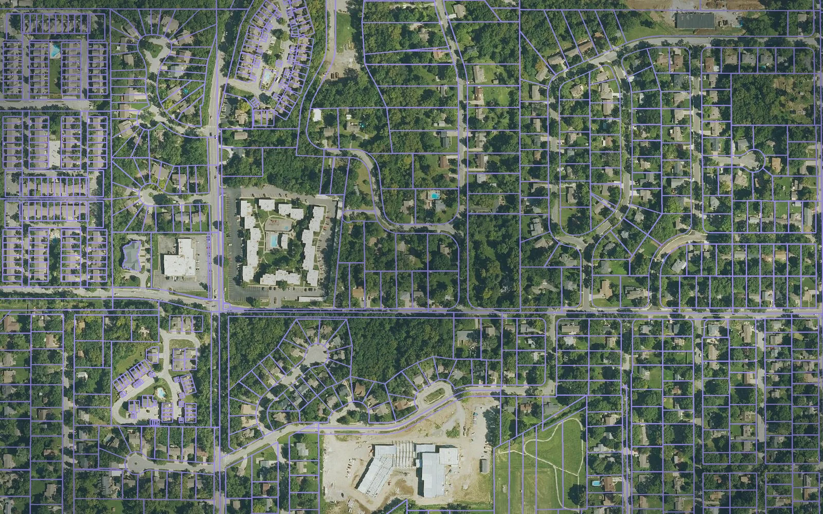 Parcel boundaries over aerial imagery of Johnson County, Kansas
