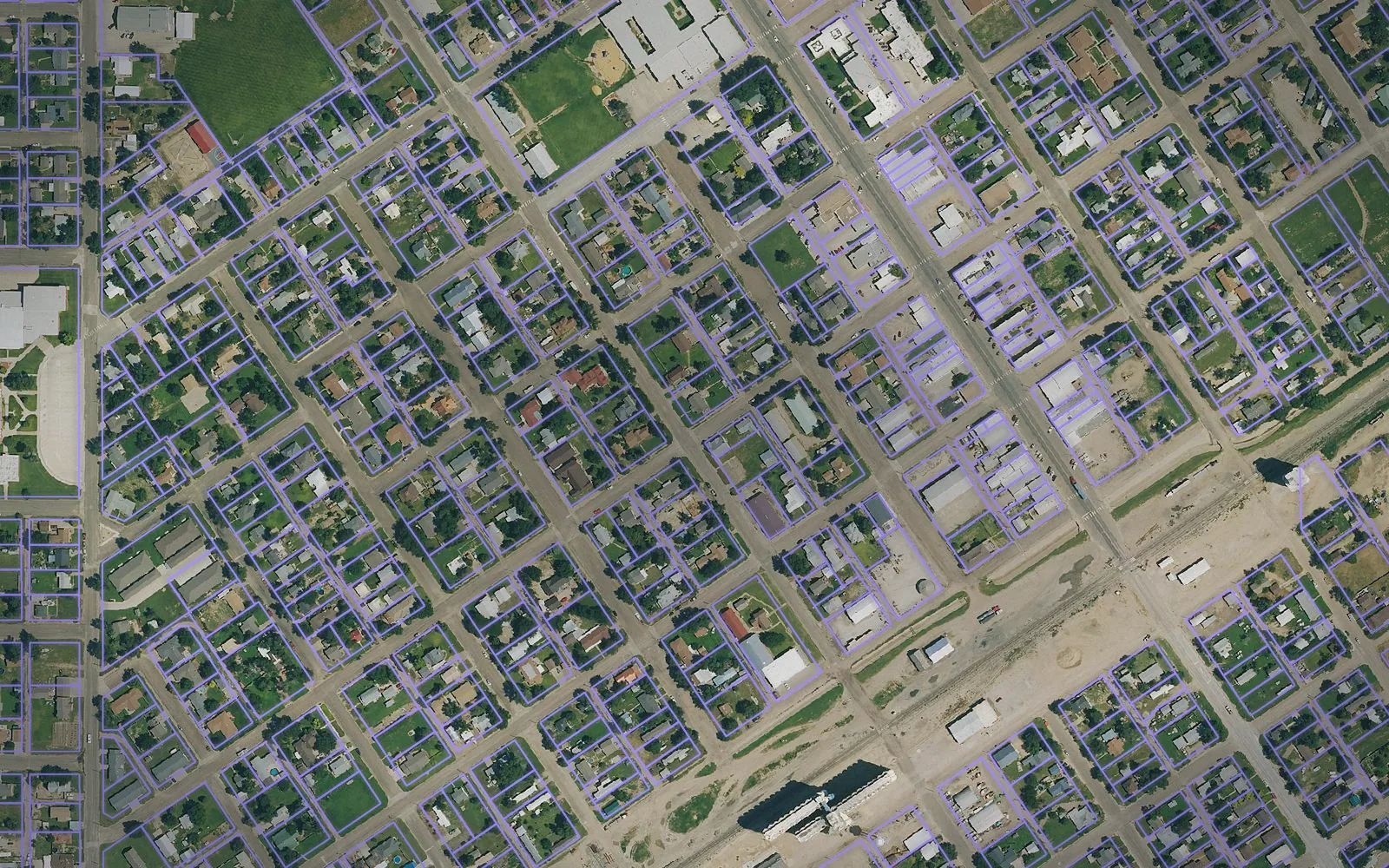 Parcel boundaries over aerial imagery of Kearny County, Kansas