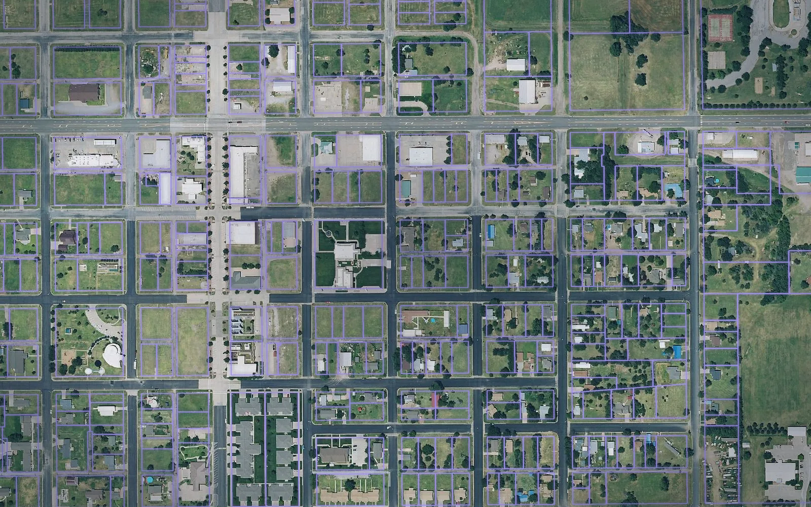 Parcel boundaries over aerial imagery of Kiowa County, Kansas