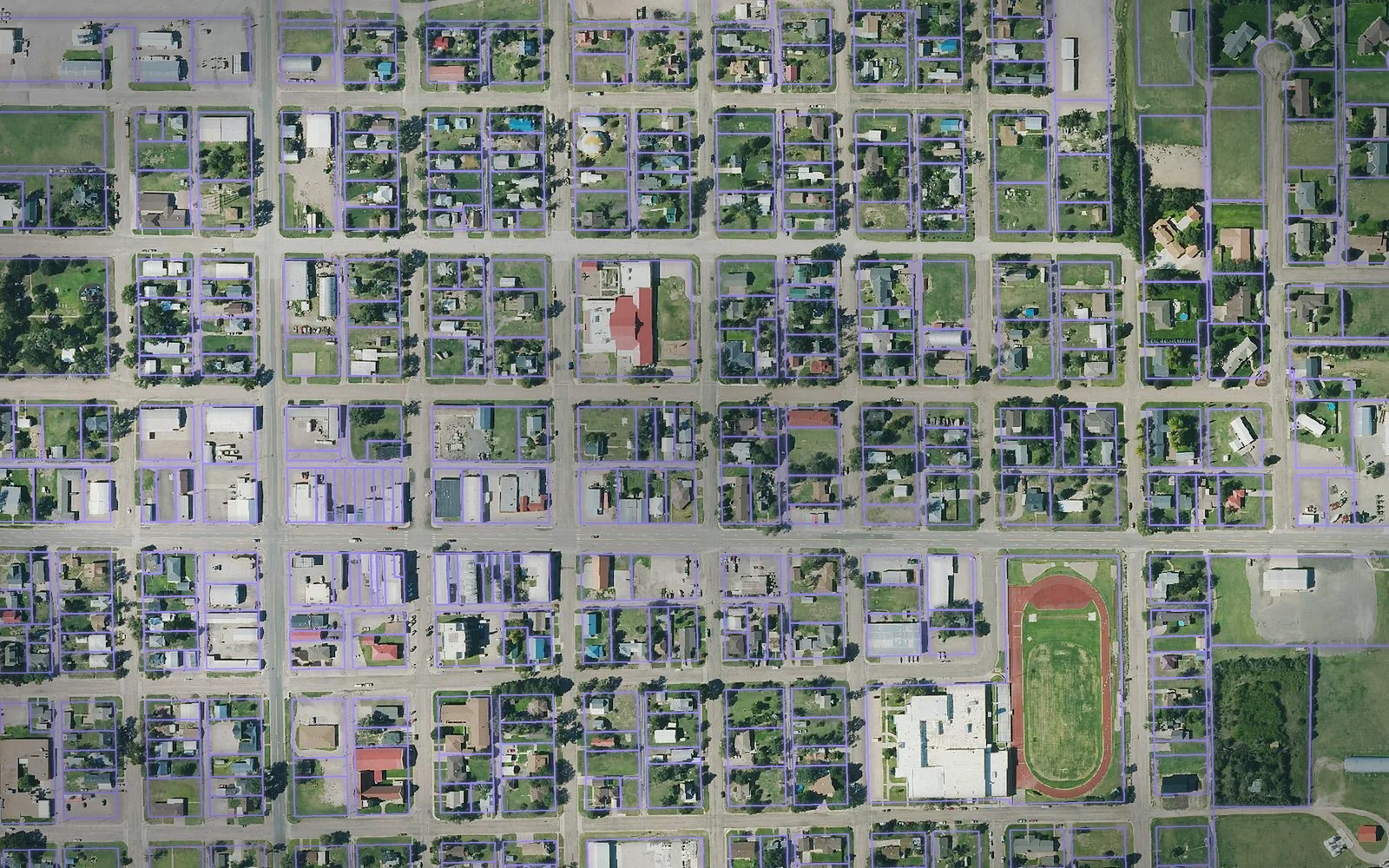 Parcel boundaries over aerial imagery of Lane County, Kansas