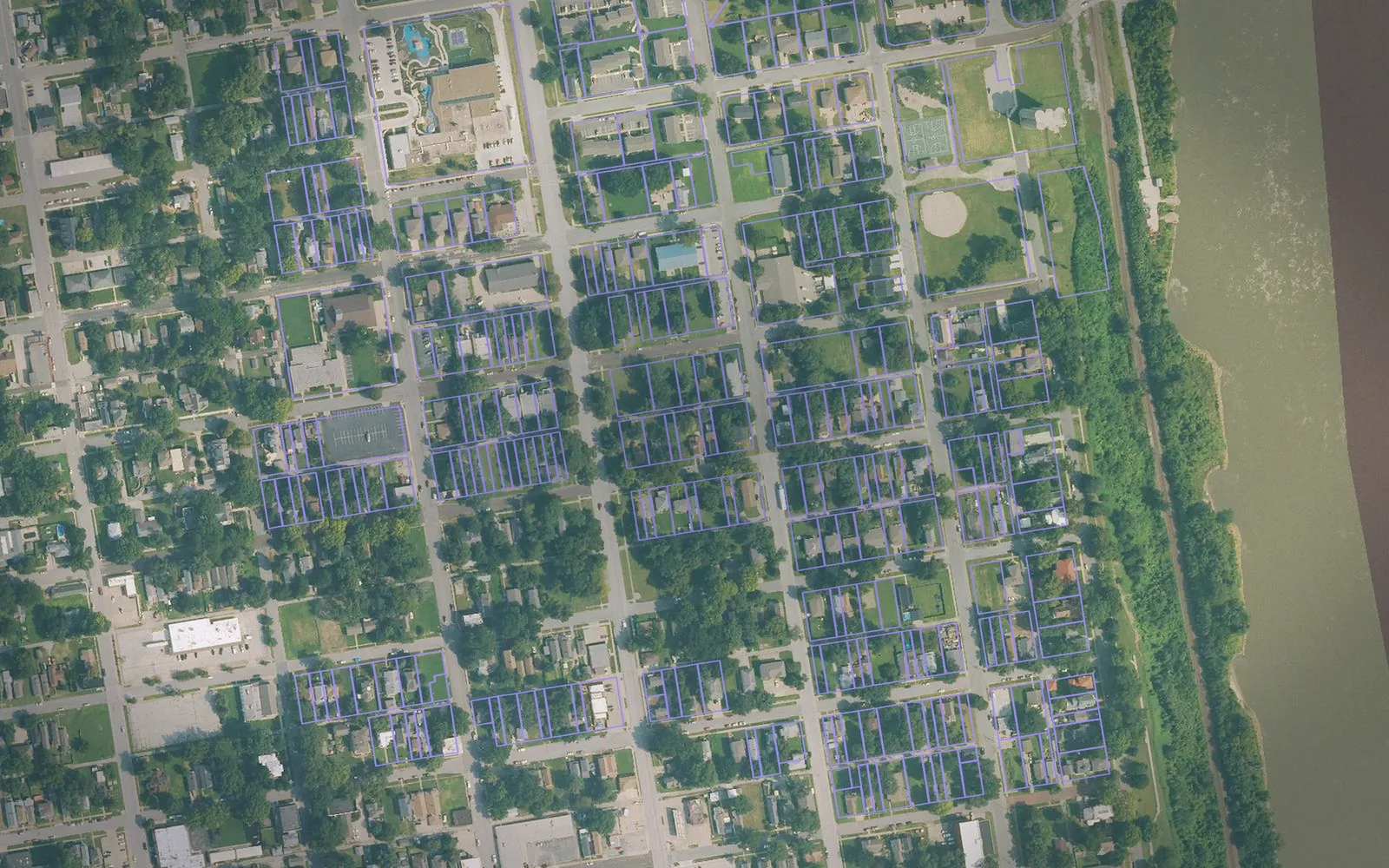 Parcel boundaries over aerial imagery of Leavenworth County, Kansas