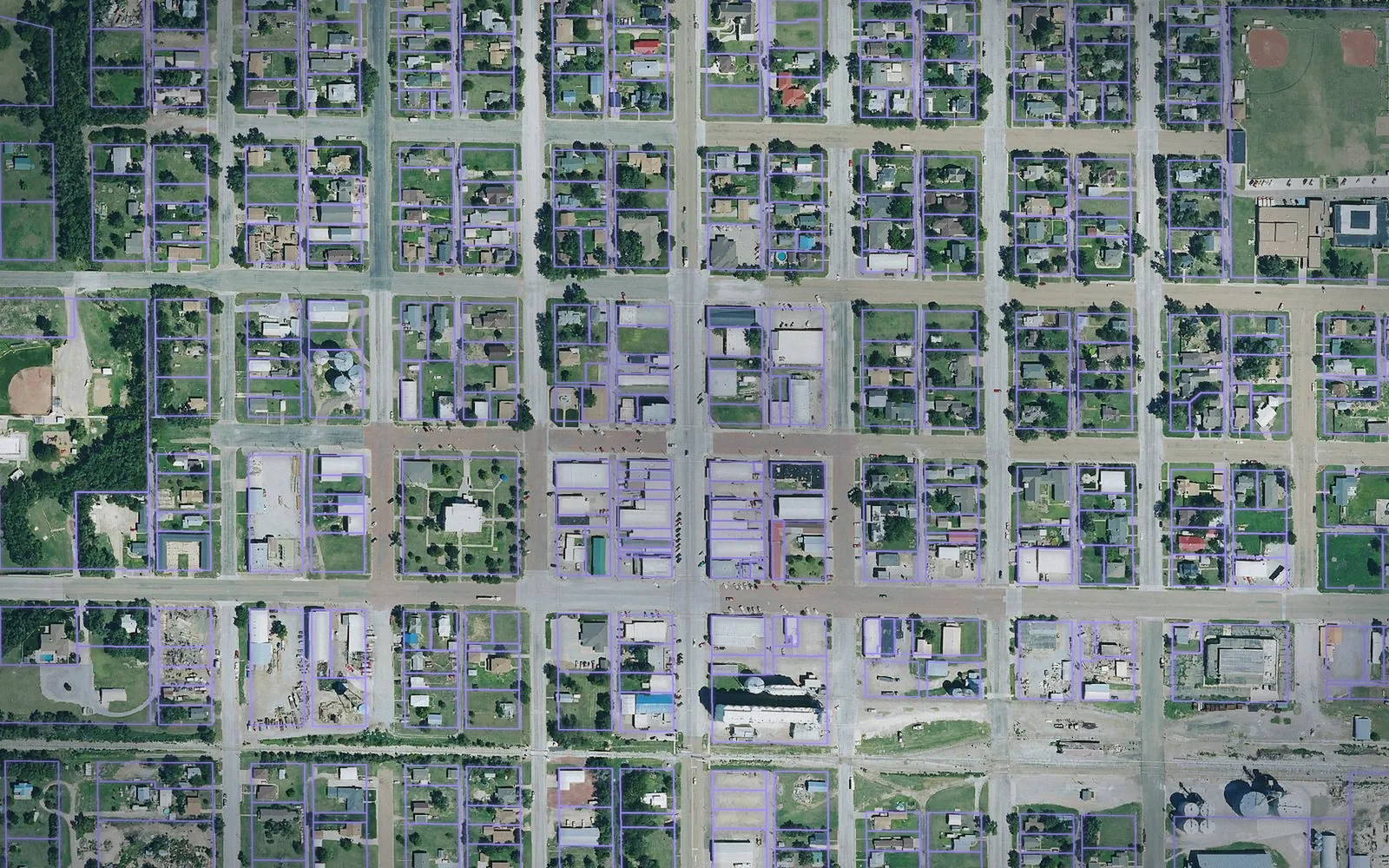 Parcel boundaries over aerial imagery of Ness County, Kansas