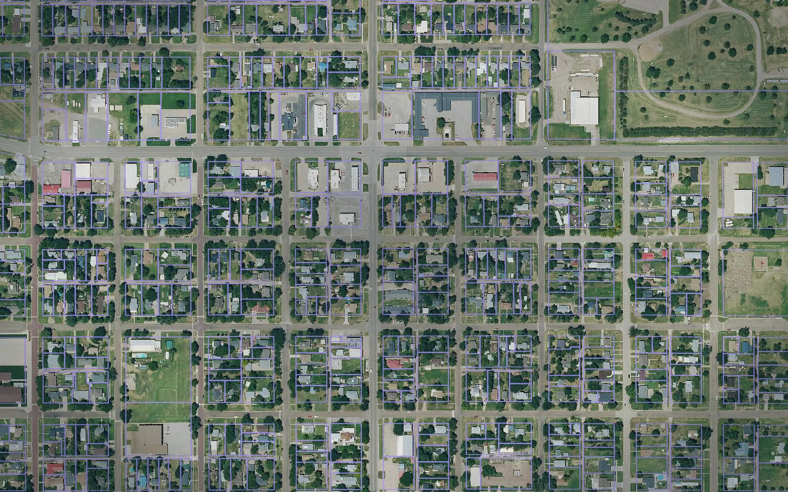 Parcel boundaries over aerial imagery of Pawnee County, Kansas