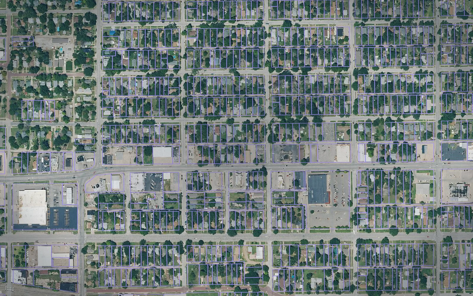 Parcel boundaries over aerial imagery of Reno County, Kansas