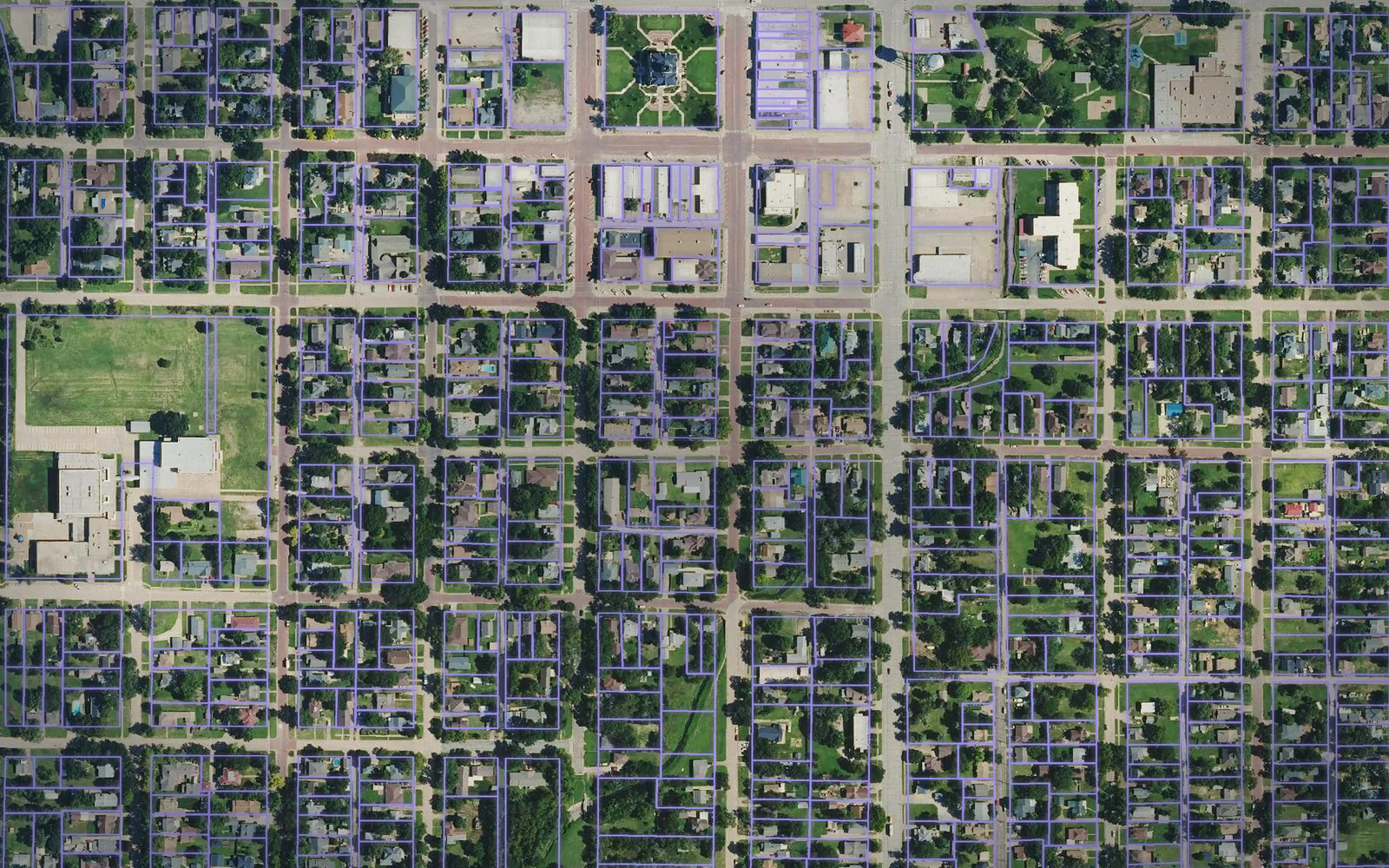 Parcel boundaries over aerial imagery of Rice County, Kansas