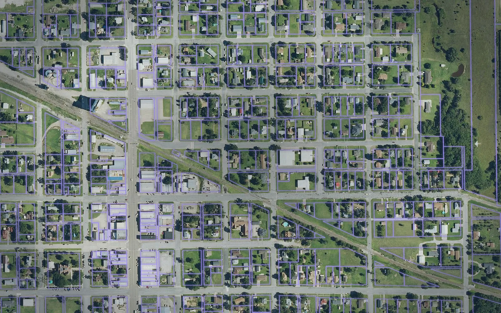 Parcel boundaries over aerial imagery of Rush County, Kansas