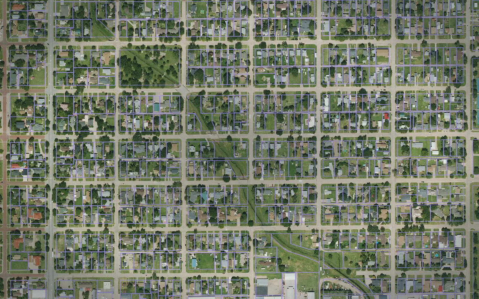 Parcel boundaries over aerial imagery of Russell County, Kansas