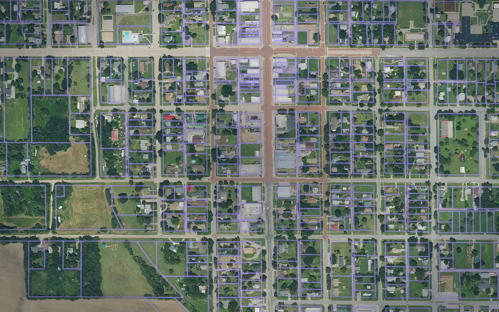 Parcel boundaries over aerial imagery of Stafford County, Kansas