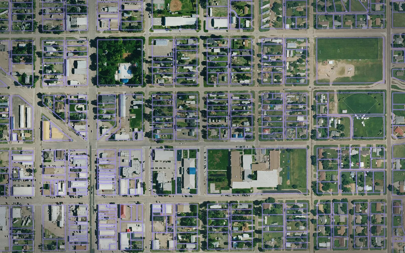Parcel boundaries over aerial imagery of Stevens County, Kansas