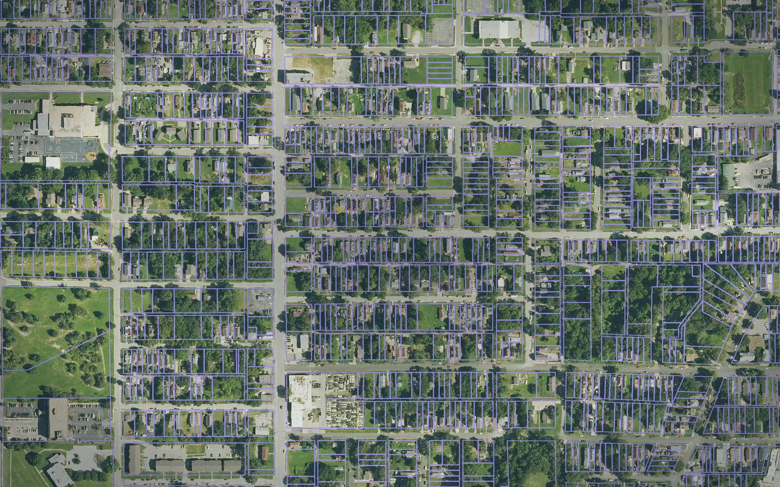 Parcel boundaries over aerial imagery of Wyandotte County, Kansas