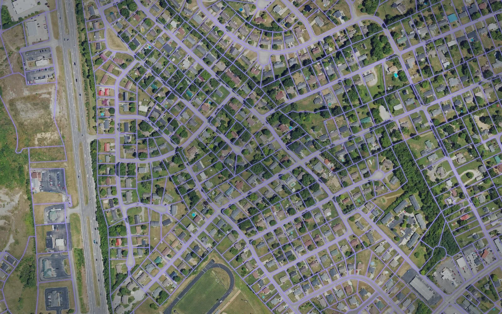 Parcel boundaries over aerial imagery of Anderson County, Kentucky