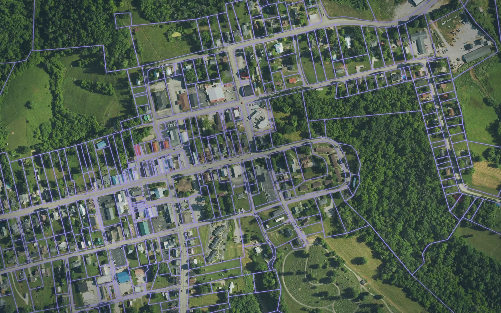 Parcel boundaries over aerial imagery of Bath County, Kentucky