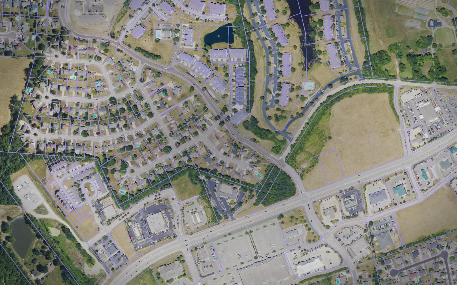 Parcel boundaries over aerial imagery of Boone County, Kentucky