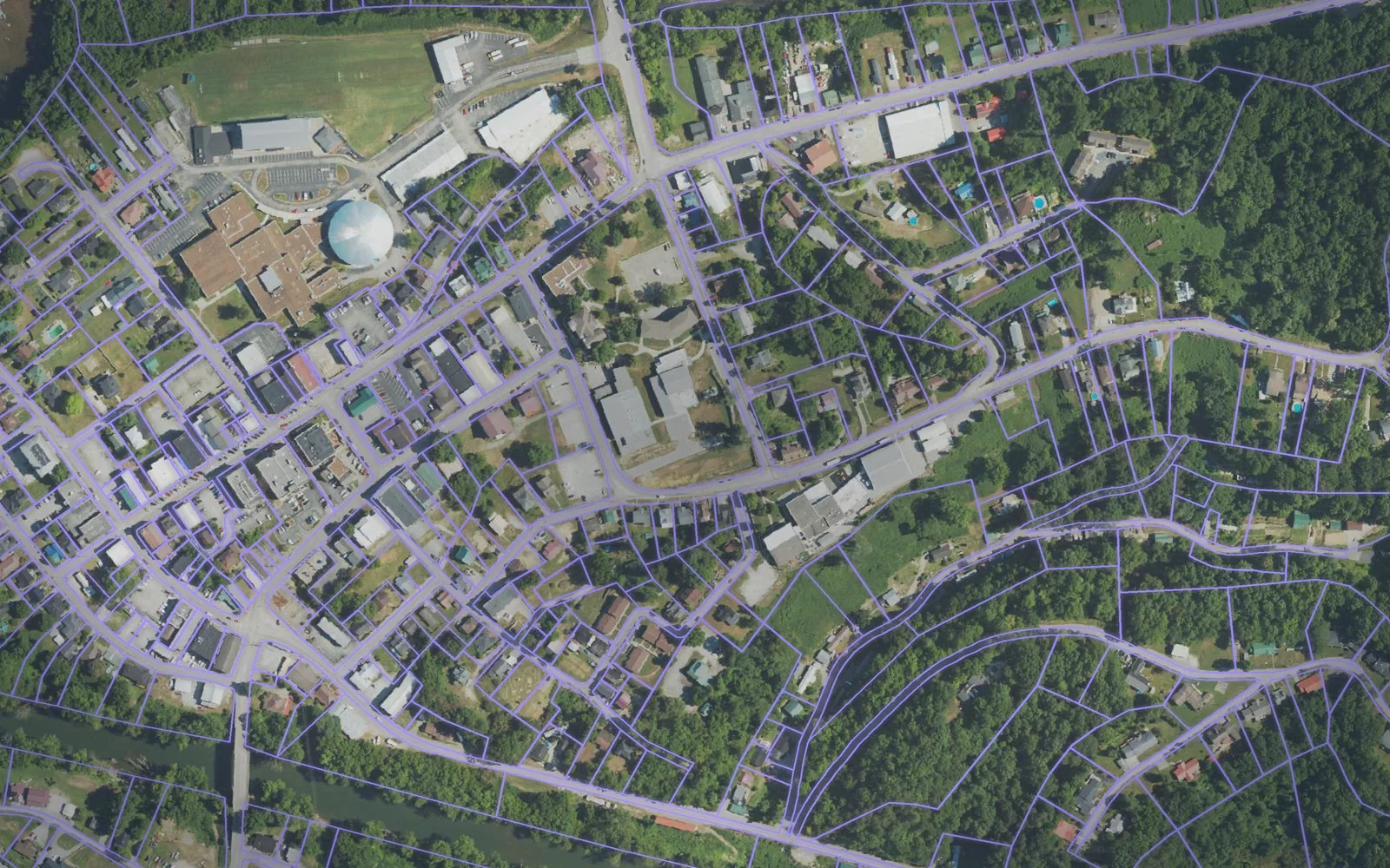 Parcel boundaries over aerial imagery of Breathitt County, Kentucky