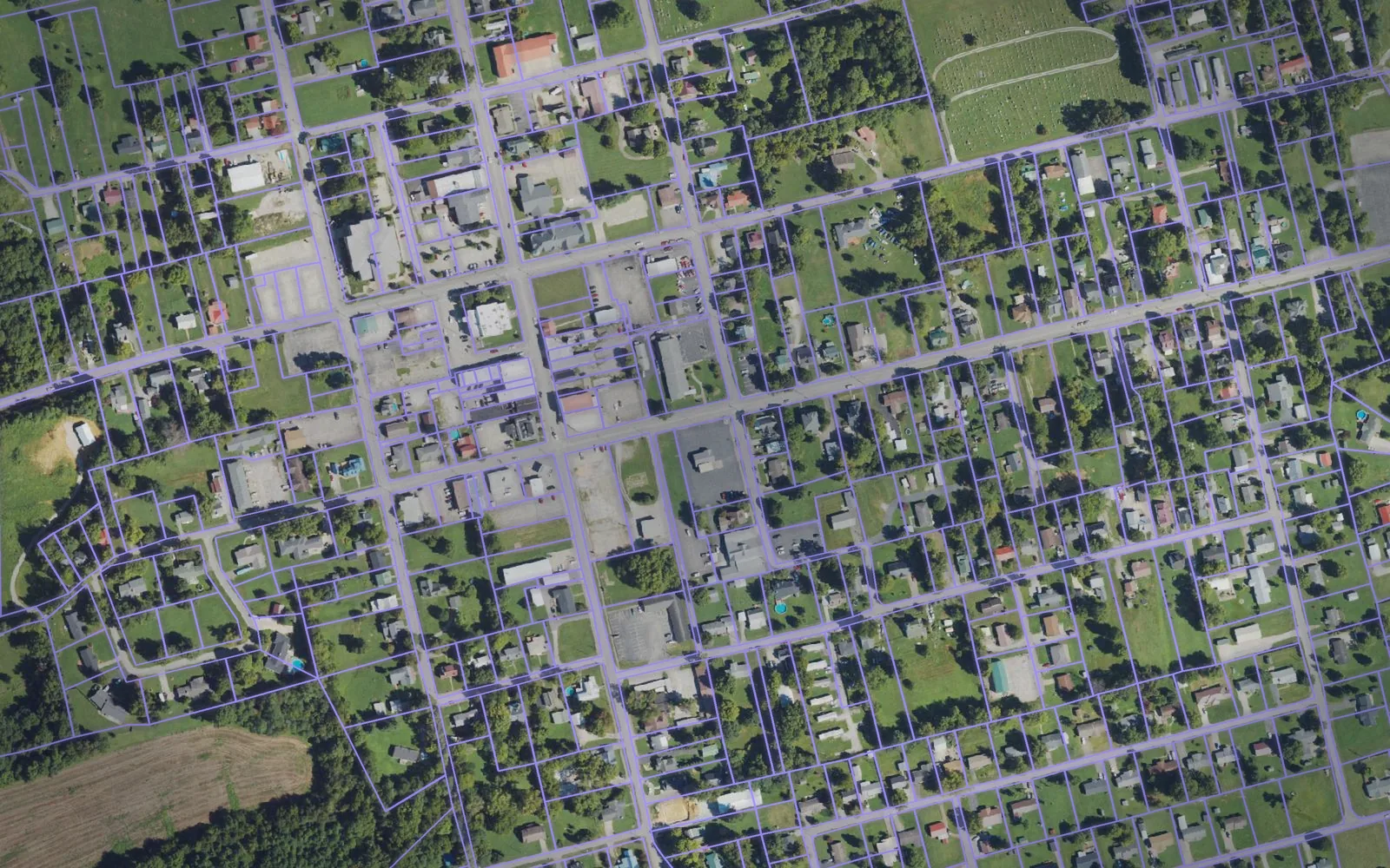 Parcel boundaries over aerial imagery of Breckinridge County, Kentucky