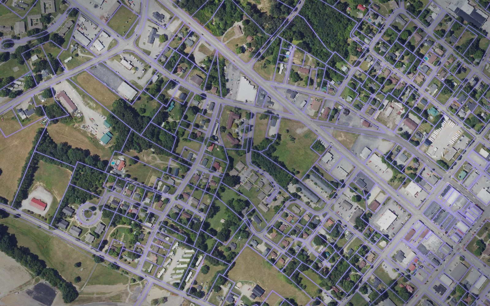 Parcel boundaries over aerial imagery of Butler County, Kentucky