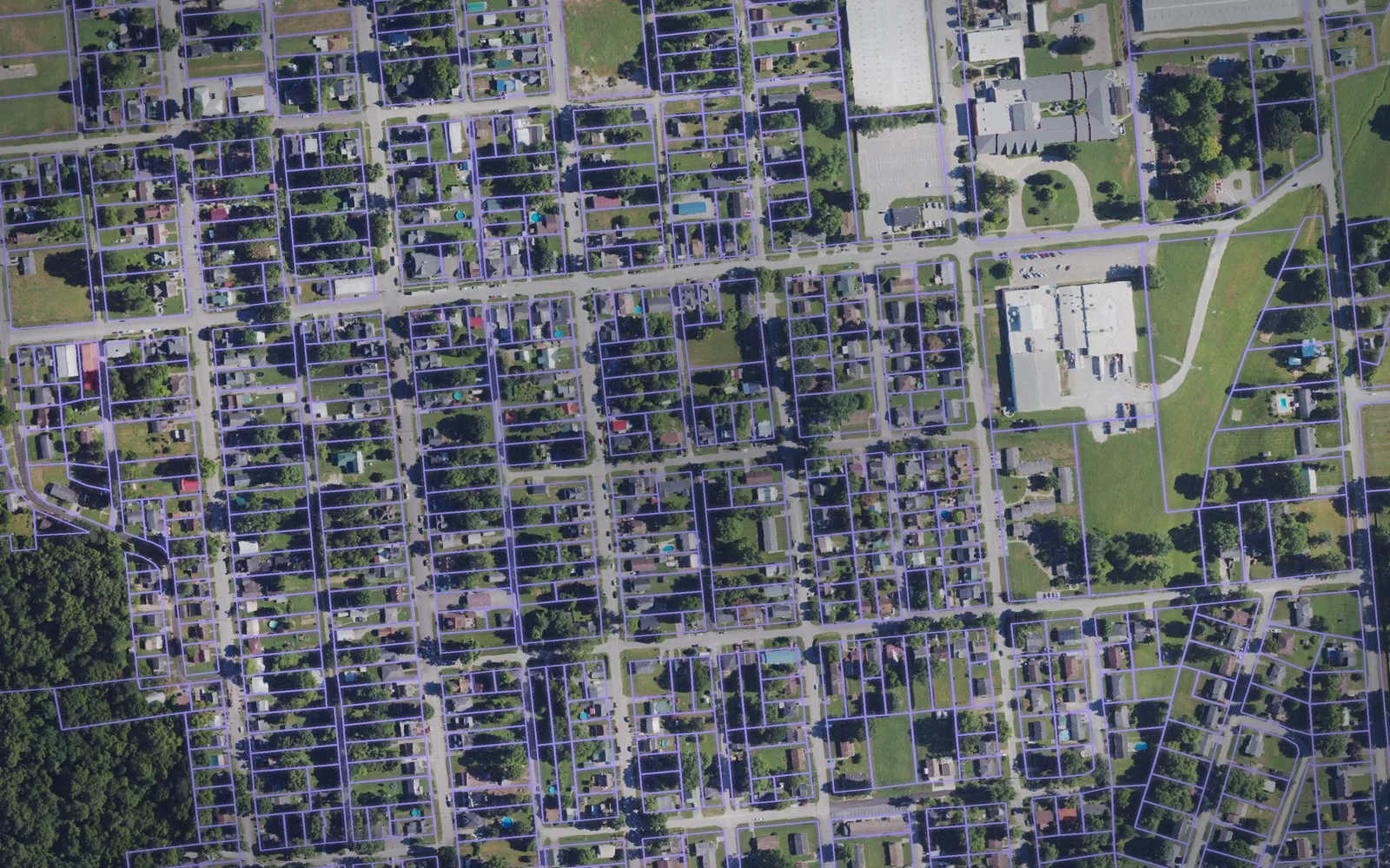 Parcel boundaries over aerial imagery of Carroll County, Kentucky