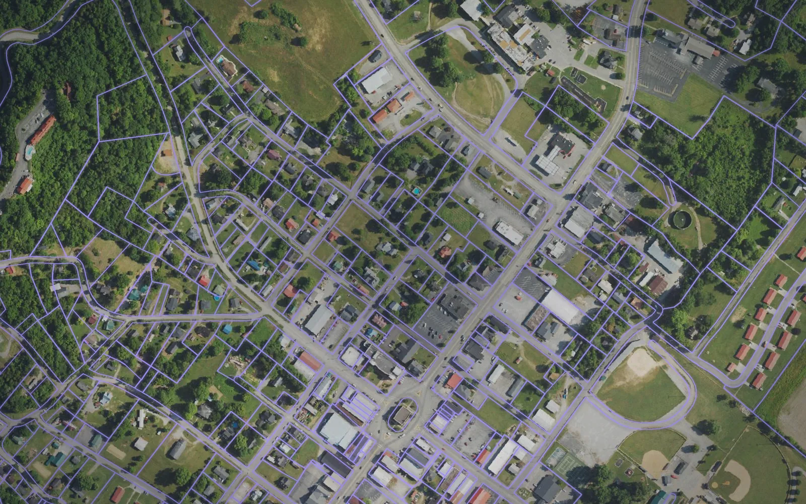 Parcel boundaries over aerial imagery of Cumberland County, Kentucky