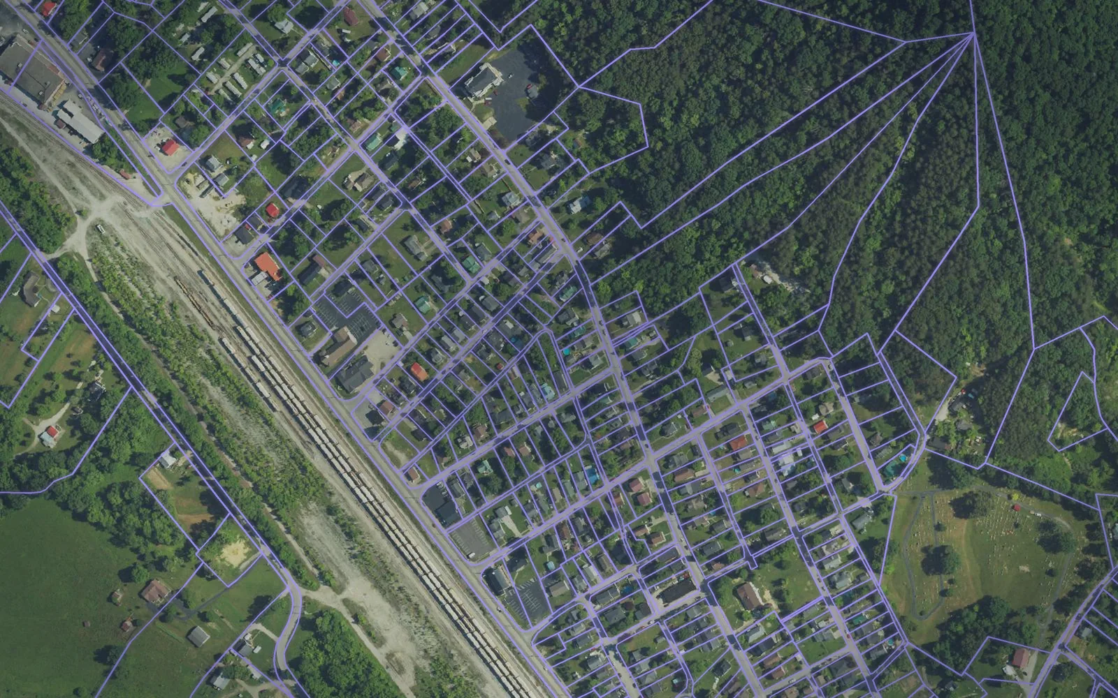 Parcel boundaries over aerial imagery of Estill County, Kentucky