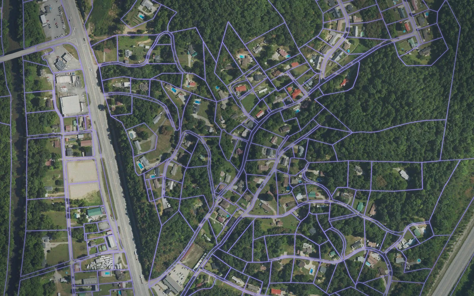 Parcel boundaries over aerial imagery of Floyd County, Kentucky