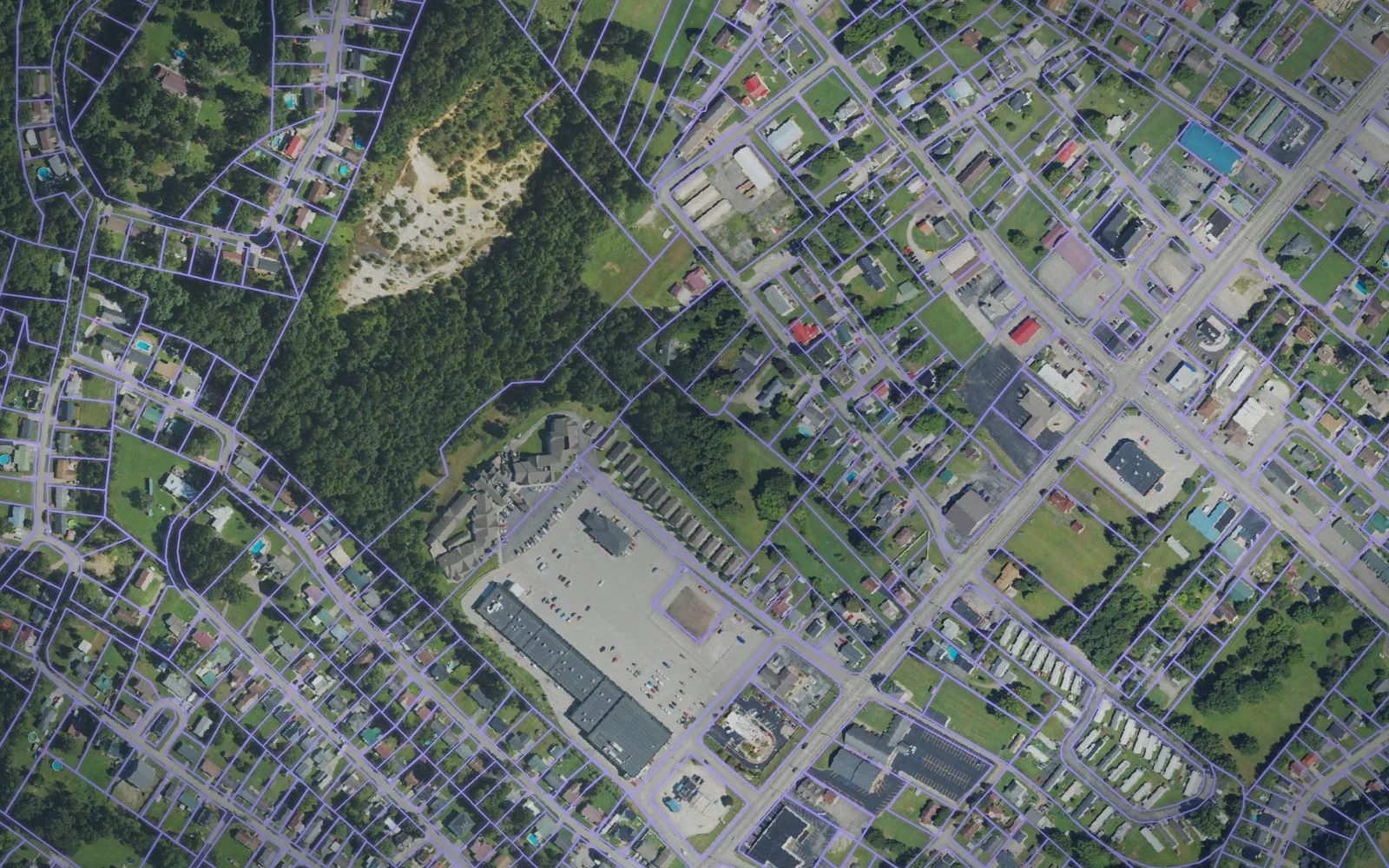 Parcel boundaries over aerial imagery of Greenup County, Kentucky