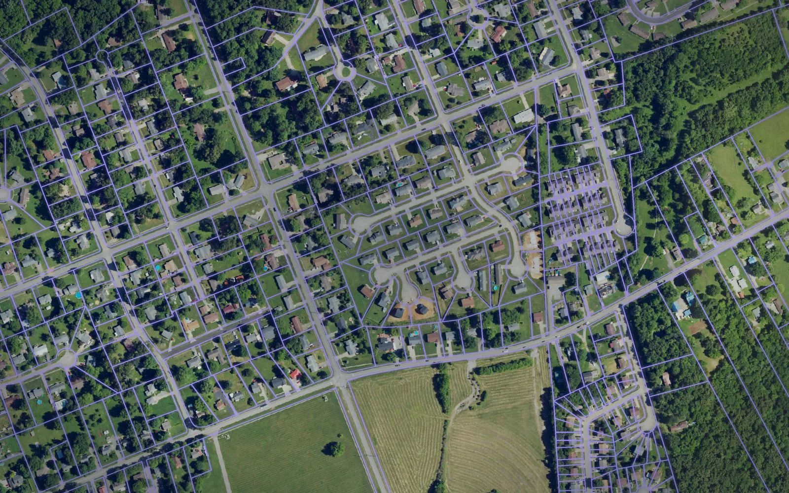 Parcel boundaries over aerial imagery of Hardin County, Kentucky