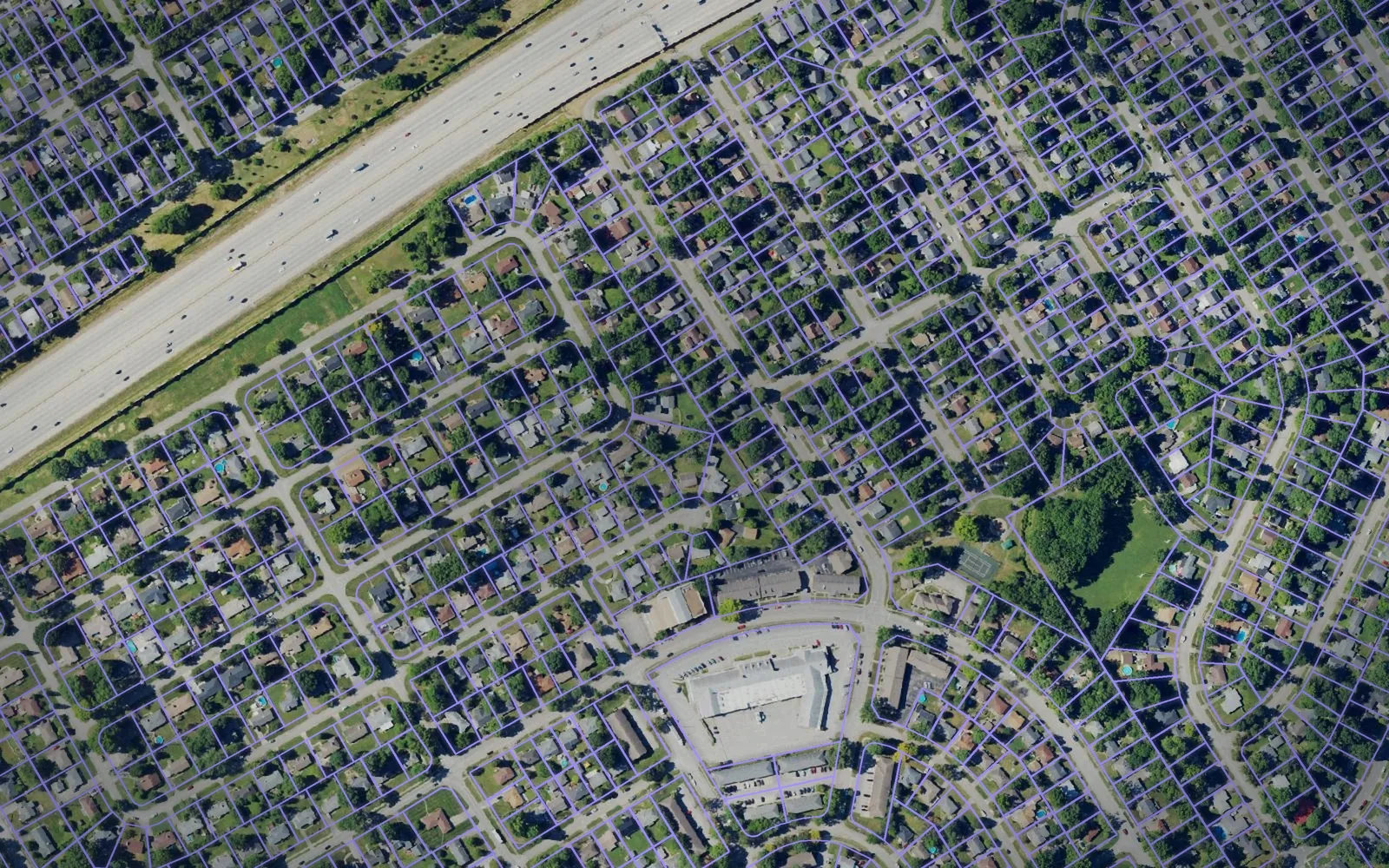 Parcel boundaries over aerial imagery of Jefferson County, Kentucky