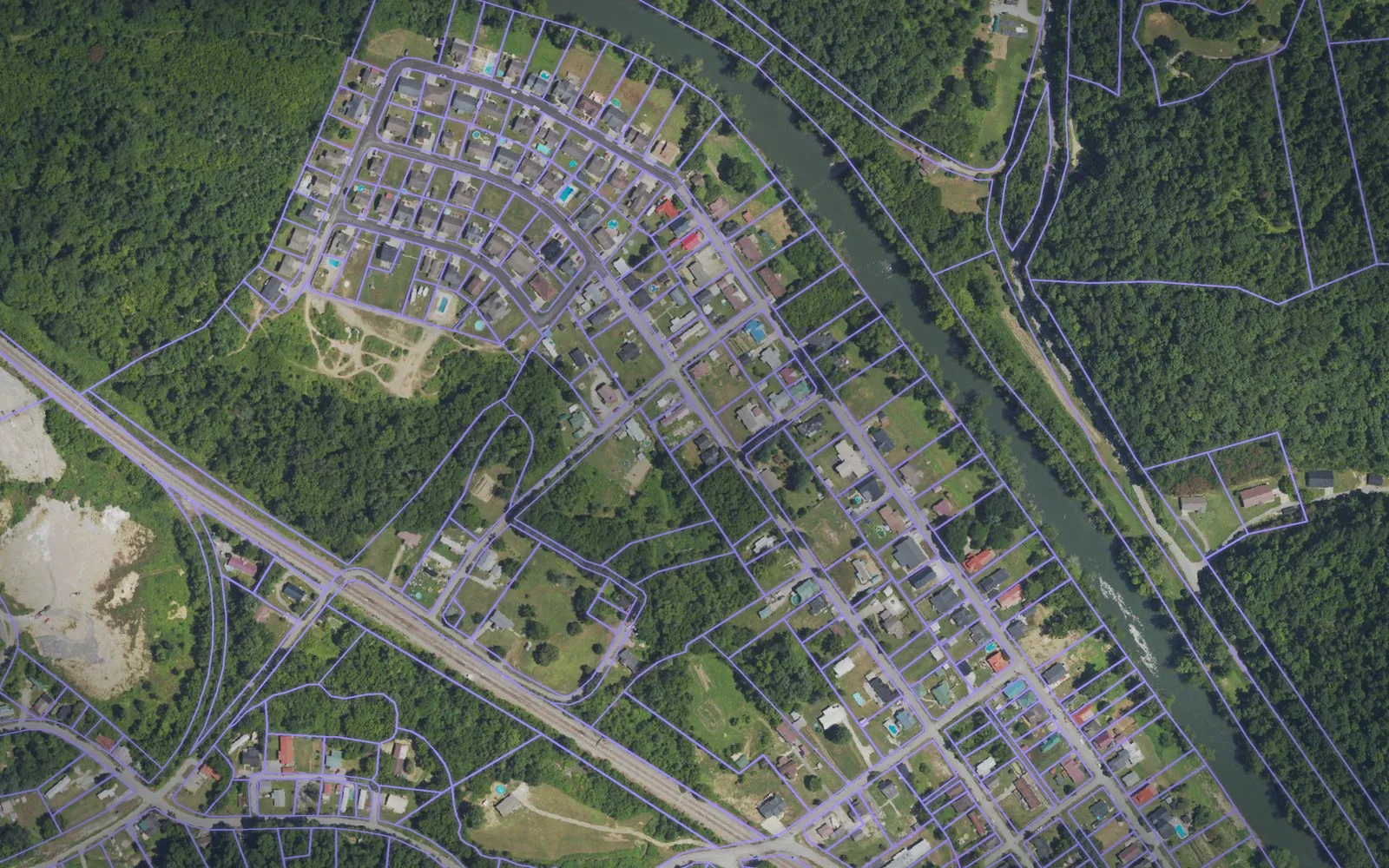 Parcel boundaries over aerial imagery of Johnson County, Kentucky