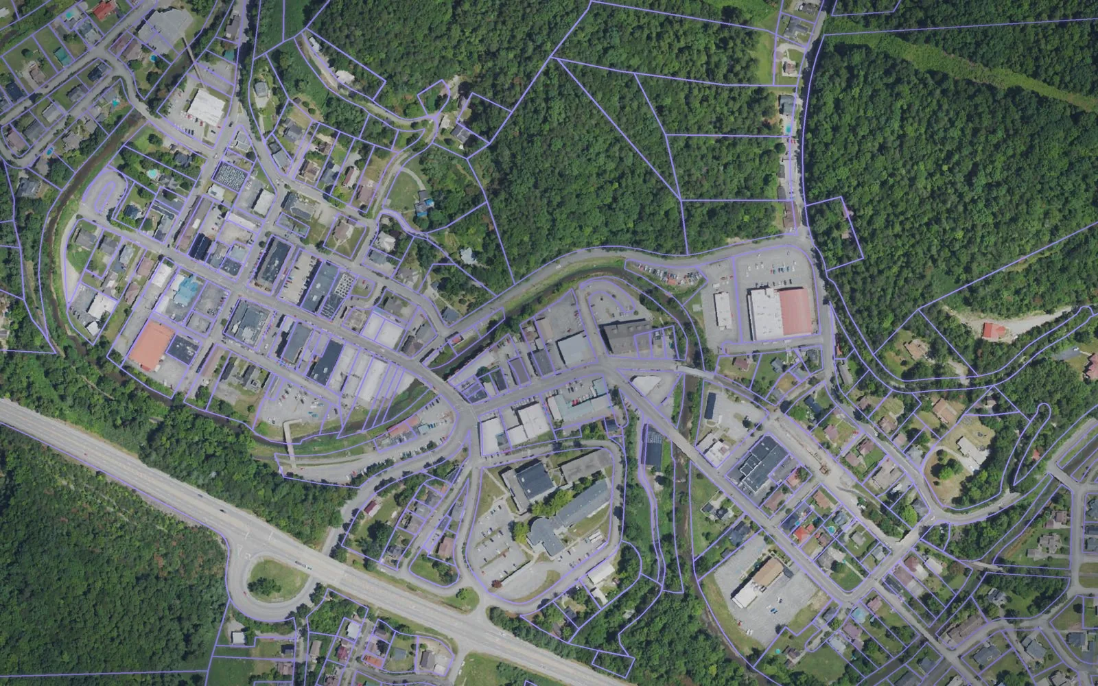 Parcel boundaries over aerial imagery of Letcher County, Kentucky