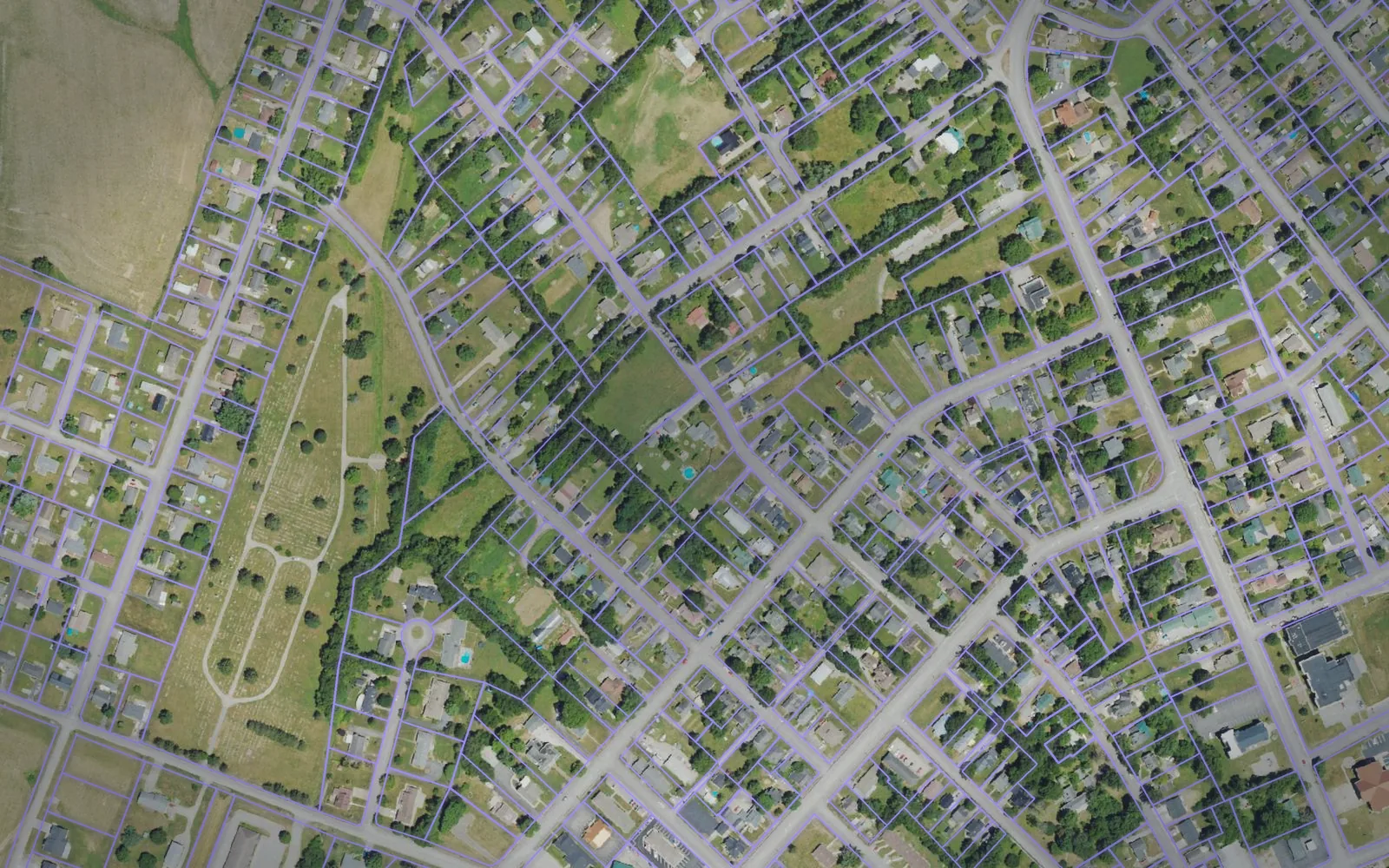 Parcel boundaries over aerial imagery of Marion County, Kentucky
