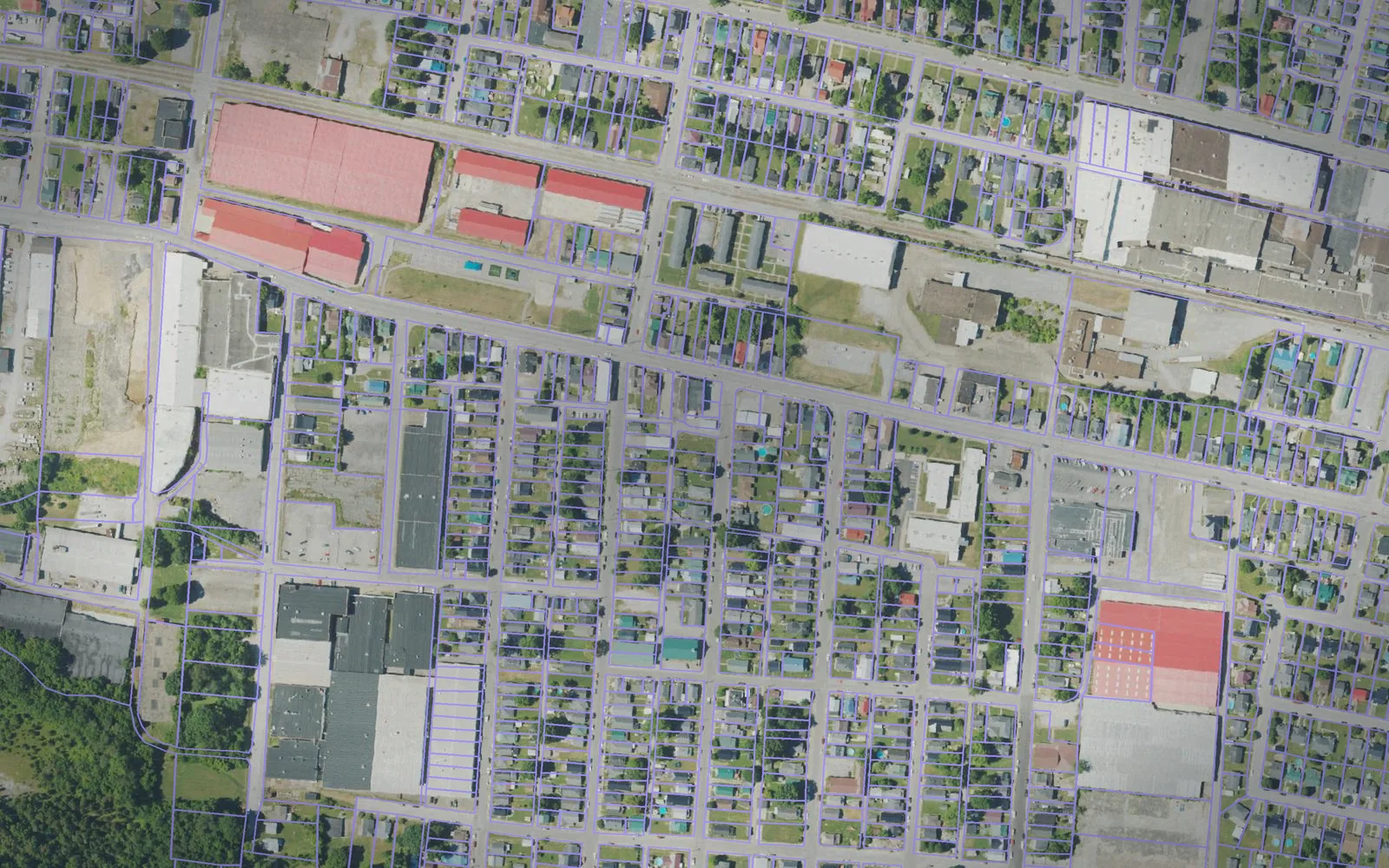 Parcel boundaries over aerial imagery of Mason County, Kentucky