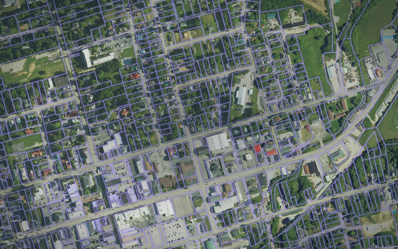 Parcel boundaries over aerial imagery of Montgomery County, Kentucky