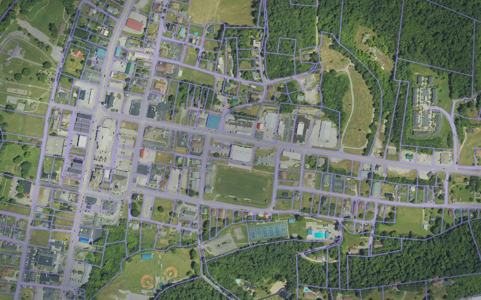 Parcel boundaries over aerial imagery of Morgan County, Kentucky